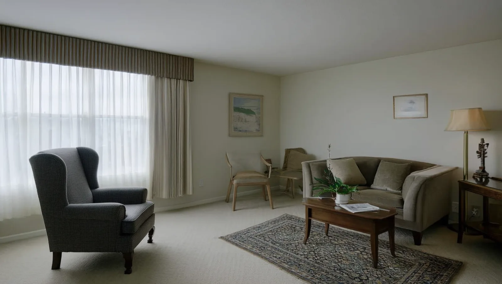Empty living room in a senior living apartment